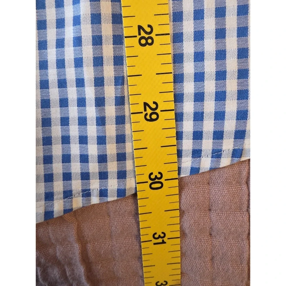 Thomas Pink Dress Shirt Mens 17 Blue Gingham Slim Fit Long Sleeve - Picture 6 of 8